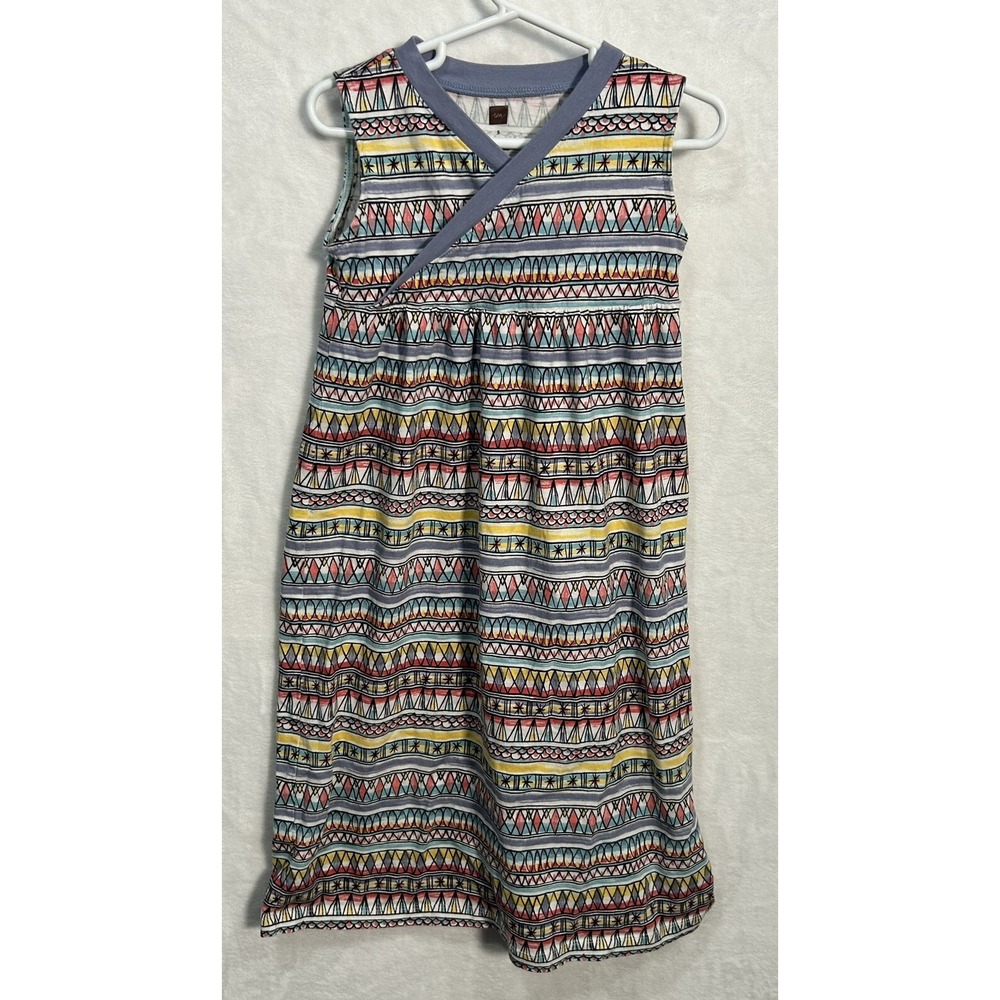 Tea Collection Girls Geometric Blue Summer‎ Dress Sz 5 Sleeveless Tank